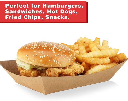 Eupako Paper Food Trays 3 Lb Capacity Disposable Kraft Paper Food Serving Tray Grease Resistant Boat (Brown, 100 Pack)