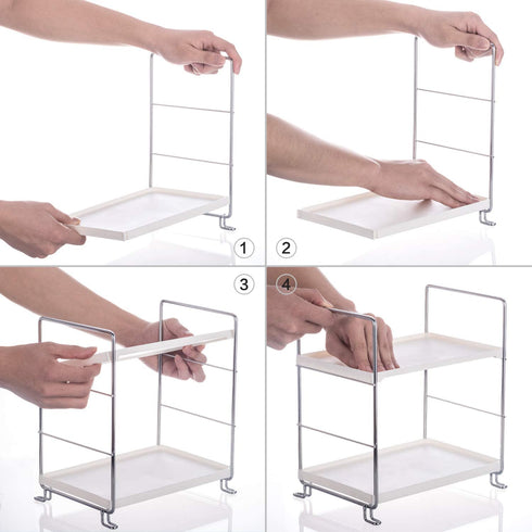 KINGBERWI 2-Tier Standing Storage Shelf Kitchen Bathroom Countertop Stackable Organizer Spice Rack Holder, Silver