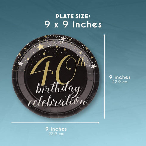40th Birthday Party Bundle, Includes Plates, Napkins, Cups, and Cutlery (24 Guests,144 Pieces)