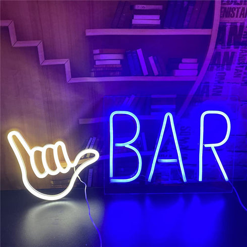 QiaoFei Hand Shape Finger Neon Sign Lights Hanging Decorative Neon Light USB or Battery Operated for Home Bedroom Bar Restaurant Christmas Birthday Party Gift LED Art Wall Decoration Light-White
