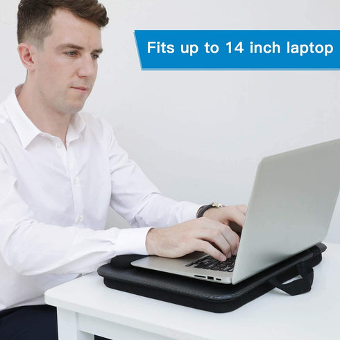 HUANUO Laptop Lap Desk - Fits up to 14 inches Laptop Stand with Phone Holder,Tablet Holder, Portable Lap Desk Built-in Soft Foam Pillow Cushion, Elastic Band?Laptop Stop Bar - HNLD13