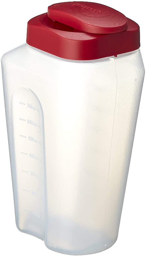 Goodcook 1 Quart Mixing Easy Pour Bottle with measurments Rounded Grip, Tighten Square Cap with snap Lock Cap, clear and red