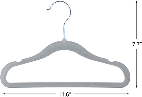 Finnhomy Non-Slip Clothes Hangers for Baby and Kids 30-Pack Velvet Hangers with 10 Finger Clips, Gray