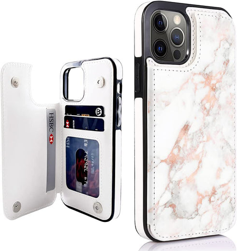 uCOLOR Flip Leather Wallet Case Card Holder for iPhone 12 Pro/12 Women and Girls with Card Holder Kickstand Marble Design Compatible with iPhone 12/iPhone 12 Pro 5G 6.1 inch (Rose Gold Marble)