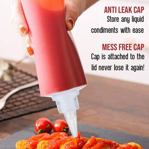 6 pcs 12 Oz Plastic Squeeze Condiment Bottles for Mustard Dressing Ketchup BBQ Sauce Mayonnaise Syrup, No Leak Tip Cap Plastic Squirt Dispenser Clear Containers Storage