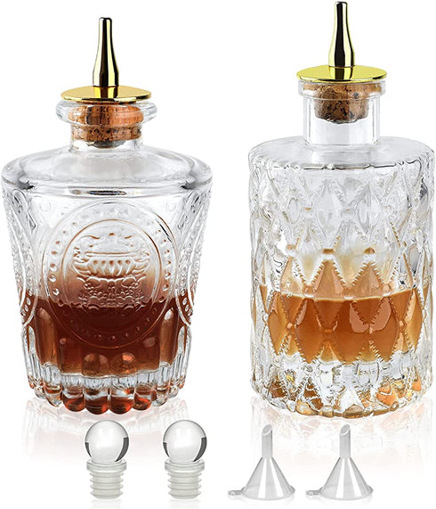 LINALL Bitters Bottle- Set of 2 Glass Dasher Bottle, Decorative Bottles with Zinc Alloy Dash Top for Cocktail,Great Bar Tool for Home Bar, Bartender, DSBT2 (2)