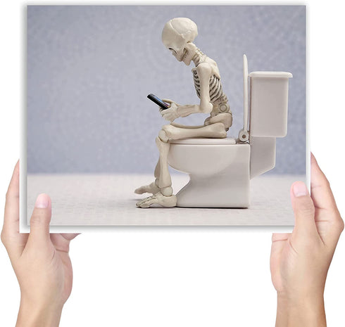 Skeleton Bathroom Prints - Funny Hipster Skull and Bones Wall Art Decor - Set of 4 (8 x 10) Photos