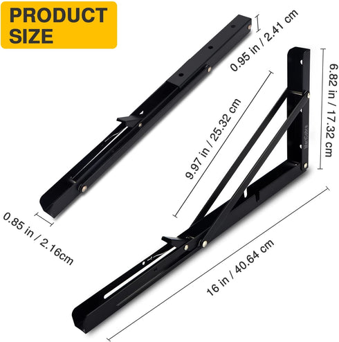 Folding Shelf Brackets Heavy Duty Floating Shelves Hardware x2, Floating Shelf Bracket 16 Inch, L Brackets for Shelves, Folding Table Hinge Folding Shelf Bracket Folding Table Bracket Folding Bracket