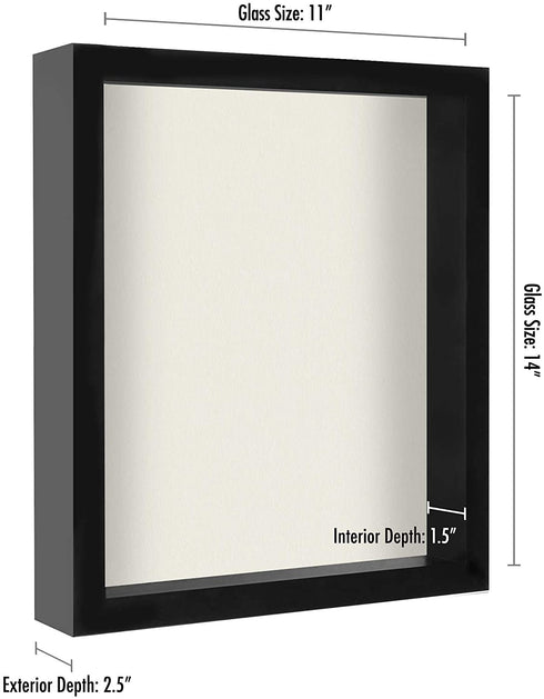 Americanflat 11x14 Shadow Box Frame in Black with Soft Linen Back - Composite Wood with Polished Glass for Wall and Tabletop