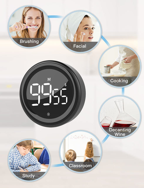 Large LED Digital Kitchen Timer, LIORQUE Countdown Timer with Easy-clean Metal Knob for Cooking, 3-Level Volume (Mute-90db) Magnetic Timer for Kitchen and Classroom, Easy Operation for Kid and Elderly