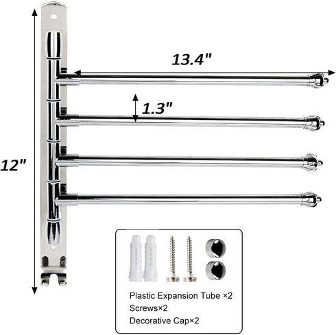 Lonffery Towel Rack for Bathroom, 4-Arm Black Wall Mounted Towel Rack, Outdoor Towel Rack for Hot Tub, Pool, Towel Hanger Space Saving.