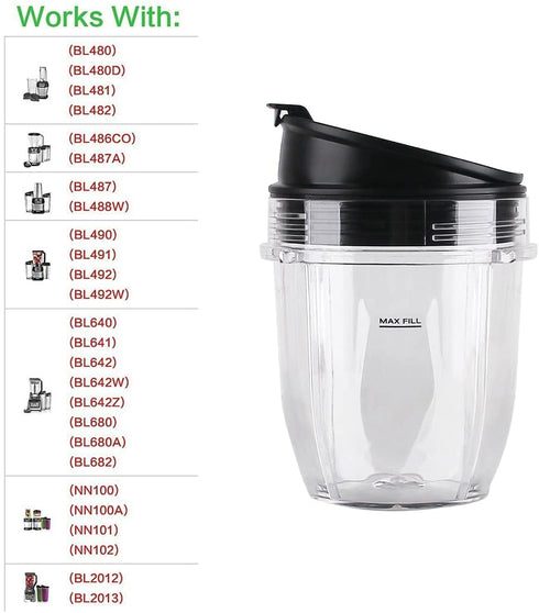 Veterger 2 Pack Replacement Parts Cup with Lid,Compatible with Ninja Blender Auto iQ BL480 BL482 BL642 NN102 BL682 BL450 BL2013 (2 12oz)