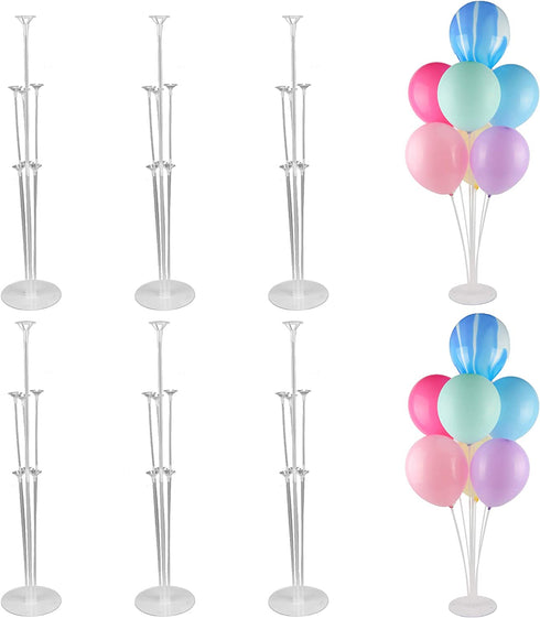 6 Sets 30" Height Table Balloon Stand Kit for Birthday Decorations, Wedding Decorations, party Decorations ,Clear Table Desktop Balloon Holder with 11 Balloon Sticks, 7 Balloon Cups and 1 Balloon Base