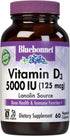 Bluebonnet Nutrition Vitamin D3 5000 IU Vegetable Capsule, Aids in Muscle & Skeletal Growth, Cholecalciferol from Lanolin, D3, Non GMO, Gluten Free, Soy Free, Milk Free, Kosher, 60 Count