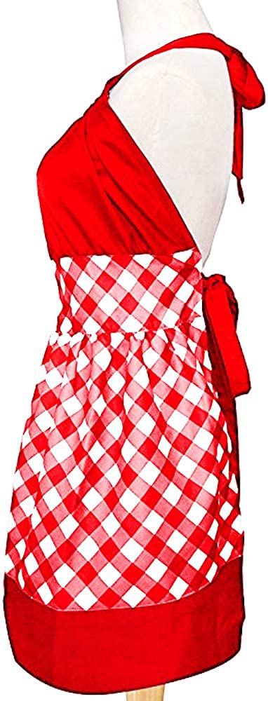 Vintage Cute Women Cotton Cooking Plus Size Retro Bib Kitchen Apron with Extra Ties & Pockets 22×30 inch