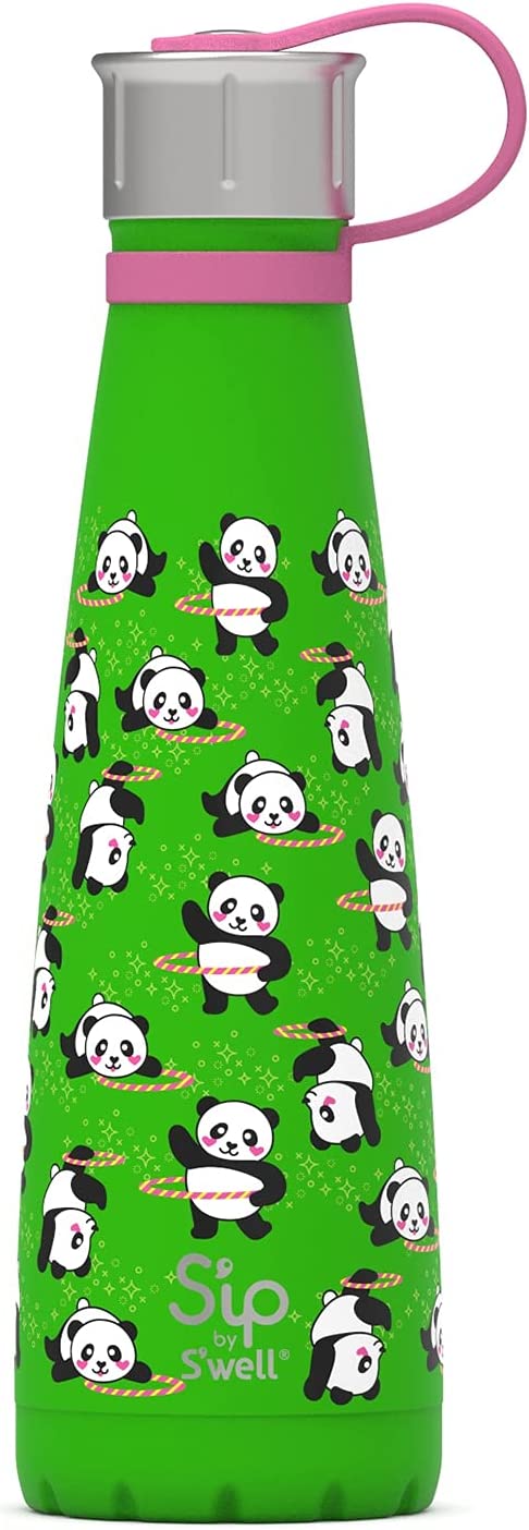 S'ip by S'well Stainless Steel Water Bottle - 15 Oz - Glow-in-the-Dark Panda Twirl - Double-Walled Vacuum-Insulated Keeps Drinks Cold for 24 Hours and Hot for 10 - with No Condensation - BPA-Free