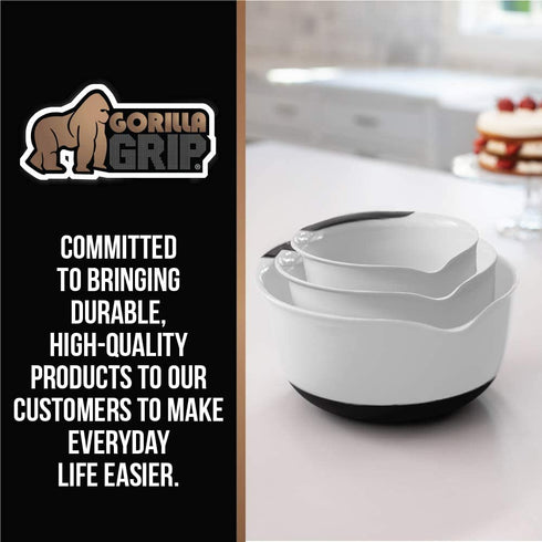 Gorilla Grip Mixing Bowls Set of 3, Slip Resistant Rubber Bottom, Nesting Baking Bowl, Soft Handle, Easy Pour Spout, Electric Mixer and Dishwasher Safe, Kitchen Essentials, 5, 3 and 1.5 QT, Sherbet
