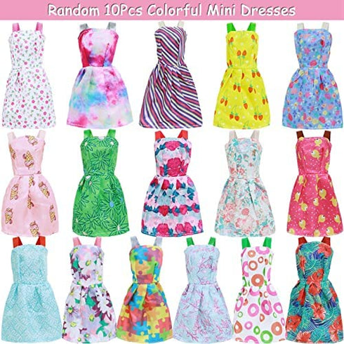 43Pcs Doll Clothes and Accessories Pack Including 10 Mini Dresses 3 Handmade Fashion Clothing Outfits Sets 10 Shoes 20 Cute Doll Accessories for 11.5 inch Girl Doll