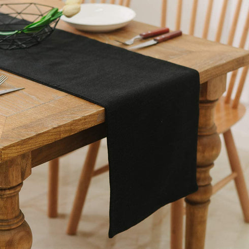 NATUS WEAVER Dinning Table Runner 12 x 90 Inches Farmhouse Kitchen Coffee Burlap Table Runner for Holiday Party, Black
