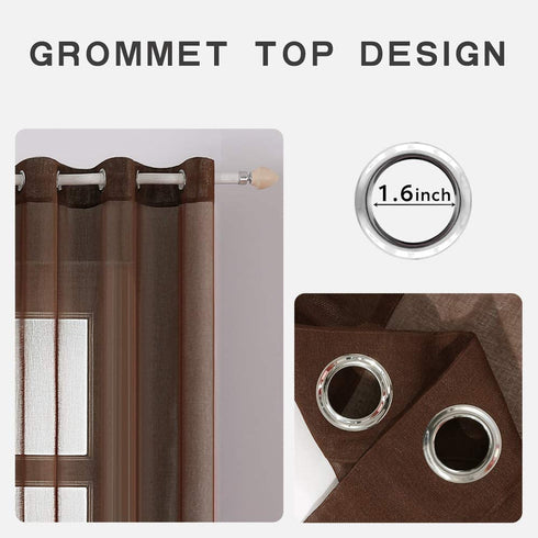 MIULEE 2 Panels Chocolate Brown Semi Sheer Window Curtains Elegant Grommet Top Window Voile Panels/Drapes/Treatment Linen Textured Panels for Bedroom Living Room (54X96 Inches)