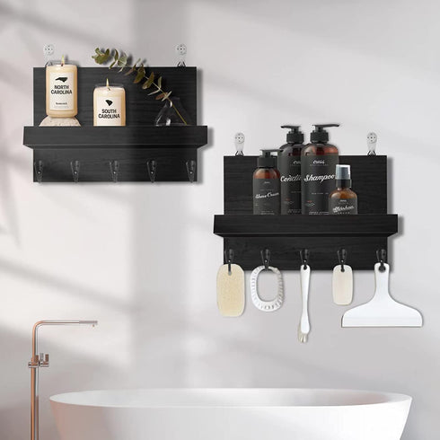 ?Upgraded?Key Holder, Thick Back Panel and Widened Shelf - 5 Heavy Metal Hooks, 11.75x3.13x7 in Decorative Key and Mail Holder for Walls, Corridor Kitchen Farmhouse Decoration Key Rack, Black (Black)
