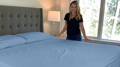 Superity Linen Fitted Sheet, 100% Cotton 200 Thread Count, Cool Breathable and Comfortable,Machine Wash and Dry (Twin 39x75, Blue)