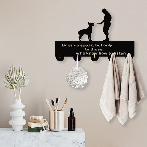 YSDESIGN Dog and Man Key Hooks-Unque Decor Wall Hooks,Wall D©cor,Wood Coat Hooks, Key Holder,Key Hanger for Wall€?Entryway and Kitchen-11.8—7.8Inch Black Wooden Heavy Duty 20LB(Max)