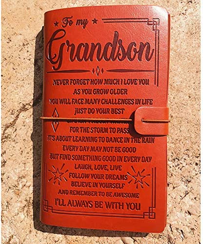 to Grandson Leather Journal- I Will Always Be With You | Refillable Paper 7.9"x4.7" Best Gift for Christmas, Graduation,Birthdays - Engraved Love Message