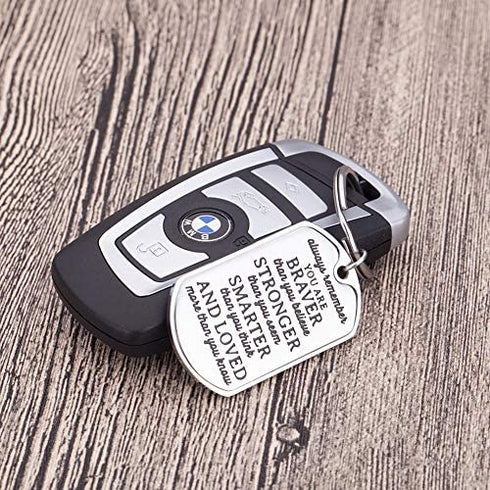 Inspirational Encouragement Gifts for Son Daughter Keychain Women Men College Students Teenage Boy Girls Birthday Wedding Always Remember You are Braver Engraved Key Ring for Men Teens