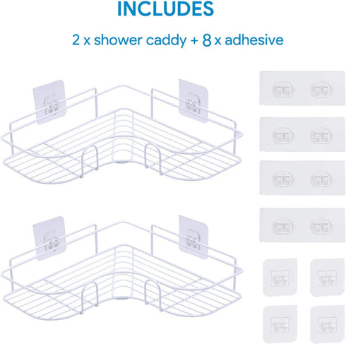 Laigoo Adhesive Shower Caddy 2 Pack, Non-Drilling Corner Shelves Hanging Bathroom Shelf Floating Shelves for Kitchen/Bathroom Organizer and Storage(White)