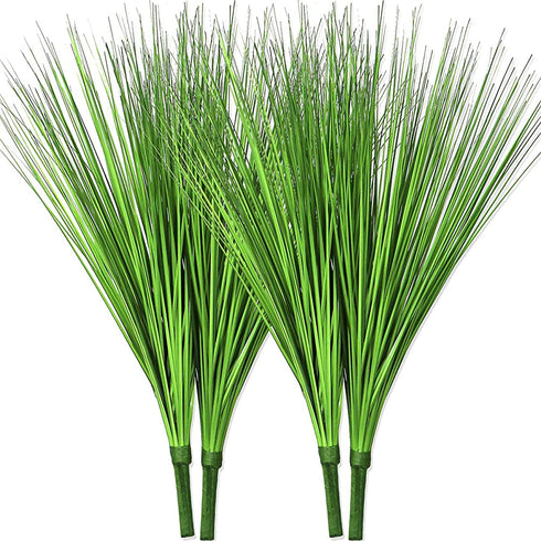 Beebel Artificial Plants 17" Artificial Onion Grass Bushes UV Resistant Plants Faux Shrubs Fake Wheat Grass Greenery Topiaries for Bathroom Home Office House Decorations (4 Pcs/Green)