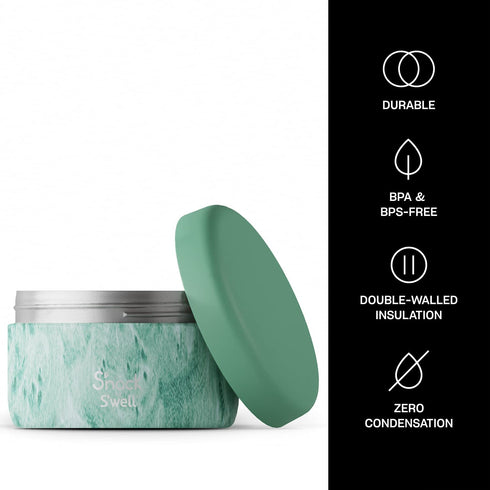 S'nack by S'well Stainless Steel Food Container - 10 Oz - Peppermint Tree - Double-Layered Insulated Bowls Keep Food Cold for 10 Hours and Hot for 4 - BPA-Free