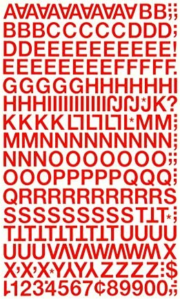 Chartpak Self-Adhesive Vinyl Capital Letters and Numbers, 1/2 Inches High, Red, 201 per Pack (01012)