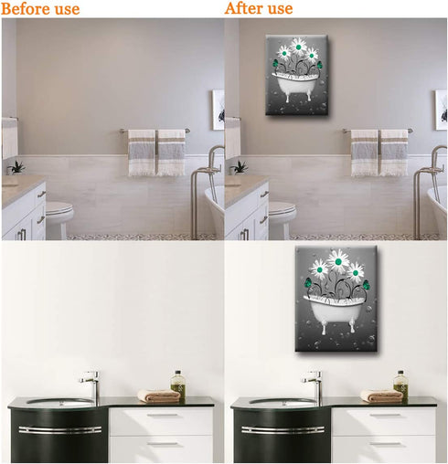 Premium White Daisy Butterfly Bathroom Wall Decor, Print Artwork Giclee Canvas Art Framed Painting Poster Pictures Decoration 16x 20 Inchs