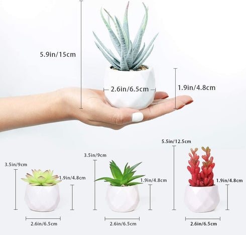 Veryhome Fake Succulent Plants Artificial Faux Succulents Mini Potted Plastic Succulents for Home Office Room Deco (Black Geometric Potted - 4pcs)