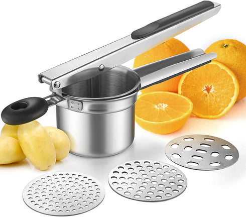 WILLIZTER Potato Ricer, Stainless Steel Potato Ricer Fruit and Vegetables Masher Food Ricer Large Capacity with 3 Interchangeable Discs & Inner Cup