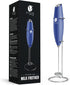 Bean Envy Handheld Milk Frother for Coffee - Electric Hand Blender, Mini Drink Mixer Whisk & Coffee Foamer Wand w/ Stand for Lattes, Matcha and Hot Chocolate - Kitchen Gifts - Blue