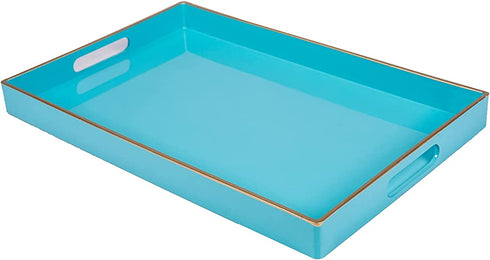 MAONAME Blue Serving Tray with Handles, Modern Decorative Tray for Coffee Table, Plastic Rectangular Tray for Ottoman, Bathroom, Decor, 15.75? x 10.2? x1.57