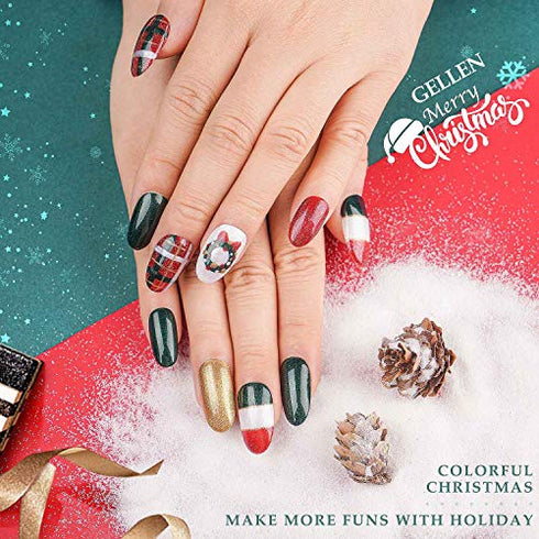 Gellen Christmas Gel Nail Polish Set - 4 Colors Forest Green, Flame Red, Sparkle Gold, Snow White, Popular Gel Nail Art Colors Home Manicure Kit, Color Nail Polish Kit