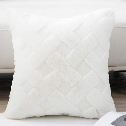 Cozy Bliss Set of 2 Faux Fur Pillow Covers Luxury Super Soft Plush Fleece Throw Pillowcase, Textured Knitted Cushion Cover Decorative Pillowcases for Sofa Couch Bed Chair Car (Cream, 18"x18")