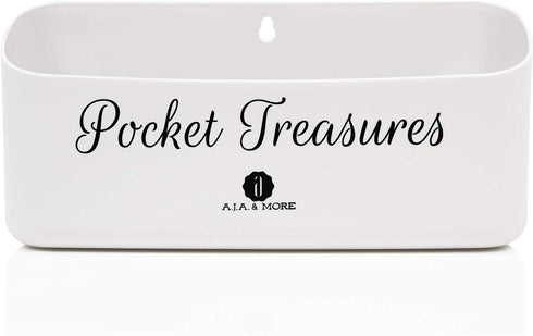A.J.A. & MORE Pocket Treasures Bin Coin Holder for Laundry Room Organization Storage Space Saving - Sturdy Magnetic Quarter Holder Wall Mount (Light Grey)