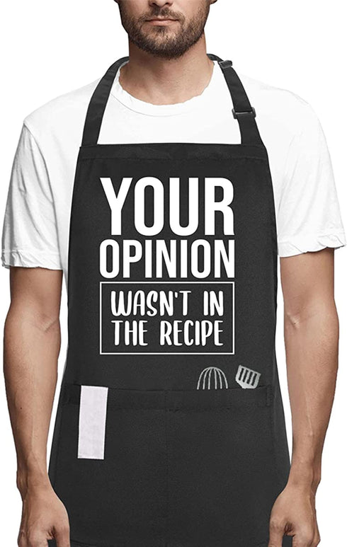 Funny Chef Aprons for Men and Women with Pockets, Your Opinion Wasn't in the Recipe, Kitchen Cooking Grilling Apron for Dad Mom Husband Wife, Grill Gift for Birthday Christmas Thanksgiving Fathers Day