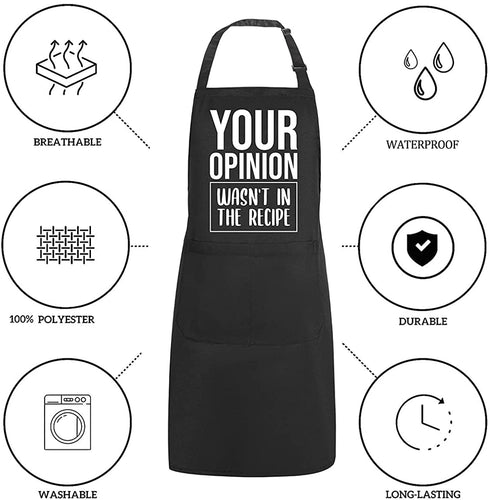 Funny Chef Aprons for Men and Women with Pockets, Your Opinion Wasn't in the Recipe, Kitchen Cooking Grilling Apron for Dad Mom Husband Wife, Grill Gift for Birthday Christmas Thanksgiving Fathers Day