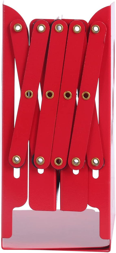 Homend Bookends Metal Iron Adjustable Books Holder Stand Desk Heavy Duty Nonskid Bookend (Red, Large)