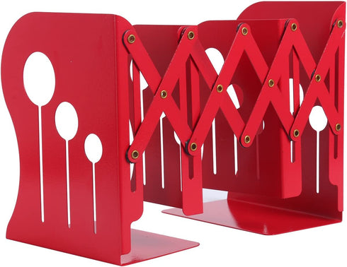 Homend Bookends Metal Iron Adjustable Books Holder Stand Desk Heavy Duty Nonskid Bookend (Red, Large)