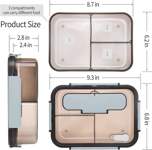 Bento Boxes for Adults, 3 Compartment Lunch Box, 1500 ML Bento Lunch Box For Kids With Spoon & Fork - Durable, Leak-Proof for On-the-Go Meal, Food-Safe Materials BPA-Free