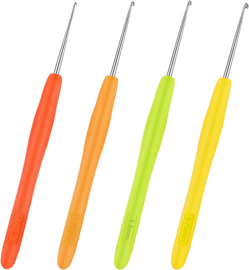 4 Pieces Hair Needles Crochet Hooks Precision Metal Needles Crochet Knitting Needles with Soft Handles, 1 mm, 1.25 mm, 1.5 mm, 1.75 mm, 4 Colors