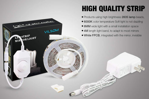 Led Vanity Mirror Lights Kit,ViLSOM 13ft/4M 240 LEDs Make-up Vanity Mirror Light for Vanity Makeup Table Set with Dimmer and Power Supply,Mirror not Included.