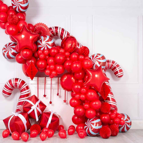 140 Pieces Christmas Balloon Garland Arch Kit - Christmas Candy Cane Windmill Foil Balloons Star Balloons for Xmas Christmas New Year Party Decoration Supplies