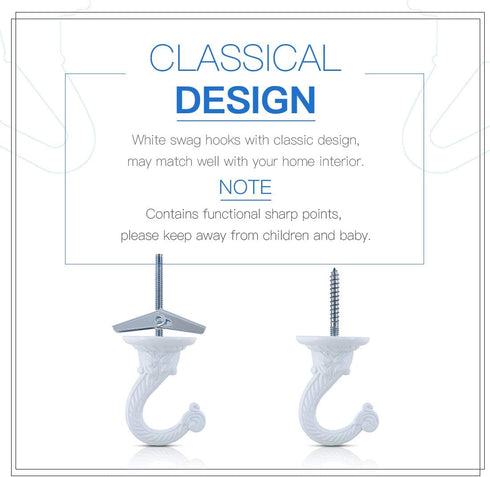 Glarks 10 Sets/40Pcs 1.5 Inch Heavy Duty Swag Hook Ceiling Hook with Steel Bolts and Toggle Wings for Ceiling Installation Cavity Wall Fixing, White Enamel Finish